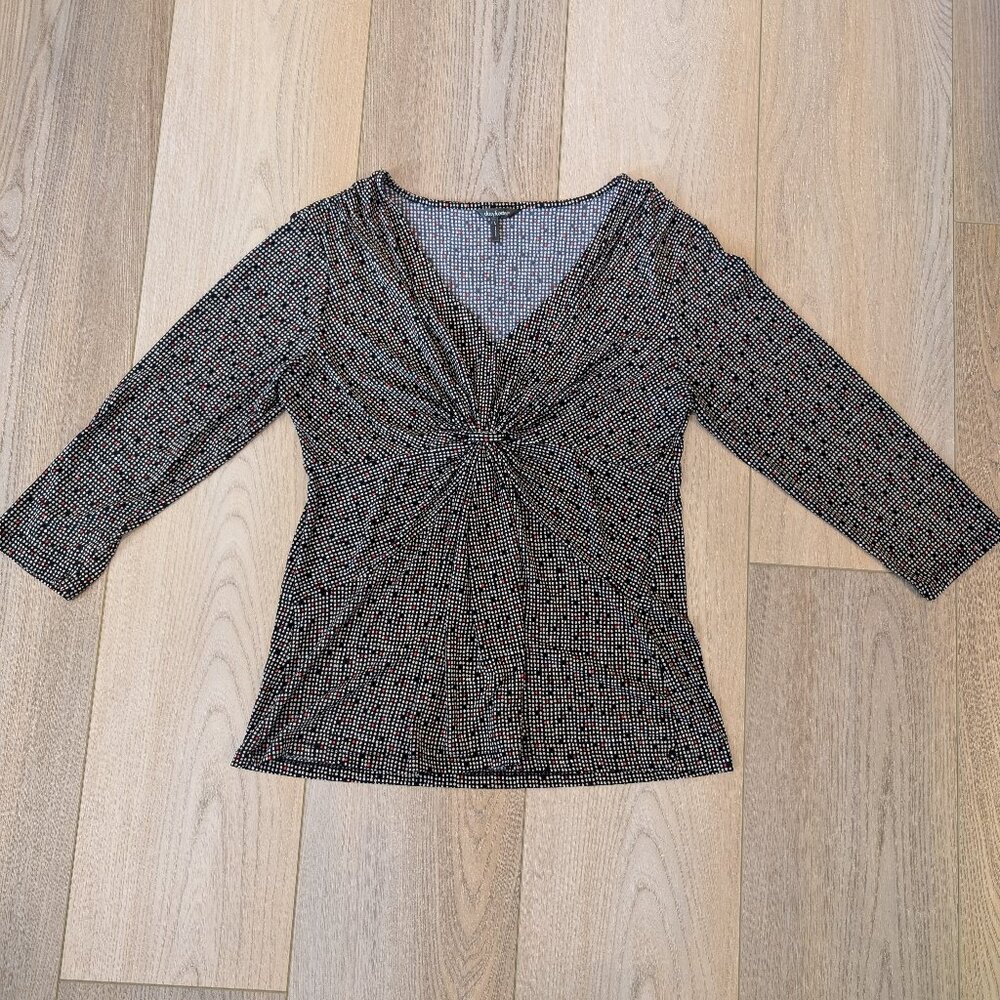 Women's Size L Black, White, Red Polka Dot 3/4 Sleeve Shirt